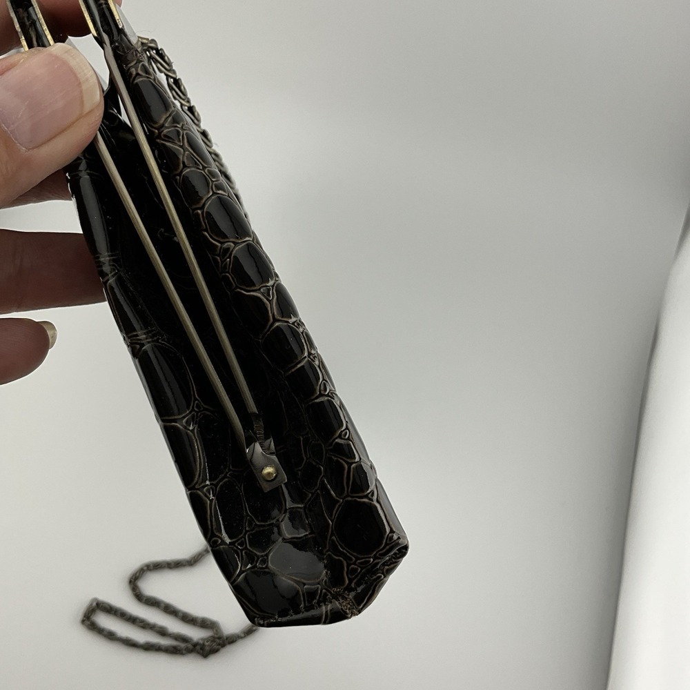 Jessica McClintock Vintage Clutch Patent Leather Crossbody Purse Retro 80s 11 in - Picture 14 of 16